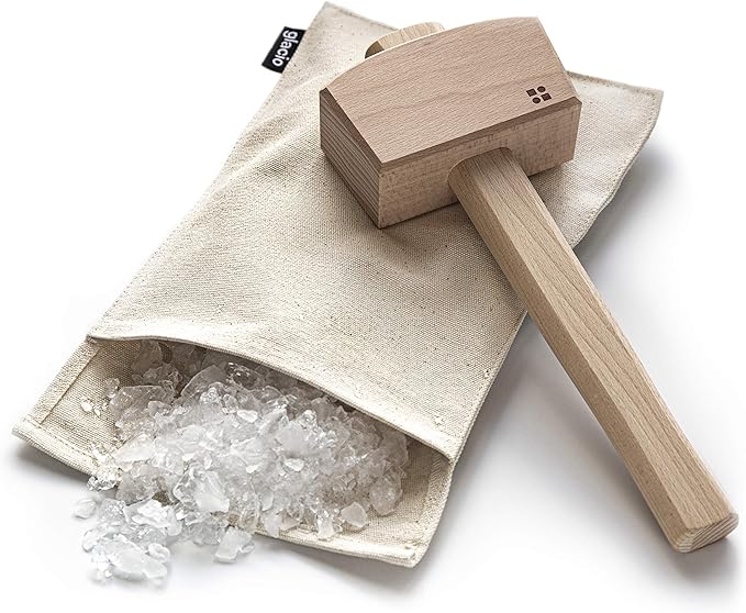 Ice Mallet and Lewis Bag Set – Wooden Hammer & Heavy Duty Canvas Bag for Crushed Ice | Reusable Bar Tool for Whiskey Cocktails Mojitos Home Bartending Essentials