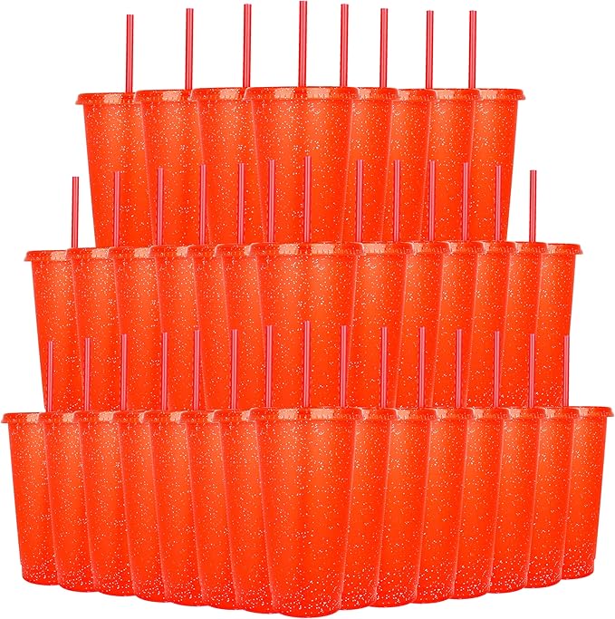 Suertestarry Tumbler with Straw and Lid,Water Bottle Iced Coffee Travel Mug Cup,Reusable Plastic Cups,Perfect for Parties,Birthdays… (Red-36Pack, 36 pack)