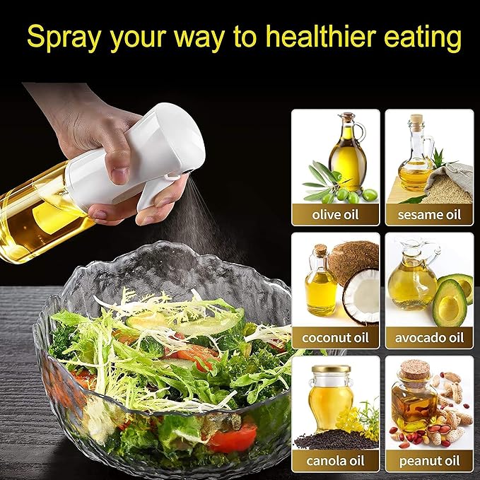 Glass Oil Sprayer for Cooking - Olive Oil Mister Spray Bottle - 6.7 fl.oz - Air Fryer Accessories - Refillable Dispenser for Kitchen