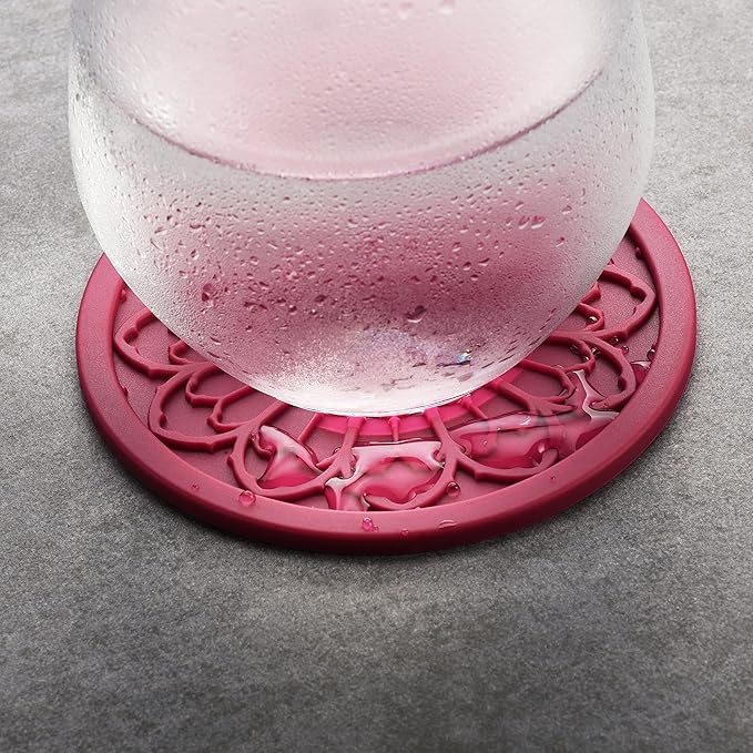 Silicone Coasters for Drinks - 6 Pack 4" Drink Coasters for Aesthetic Room Decor - Goth Accessories for Kitchen Gadgets by COASTERFIELD (Purple)