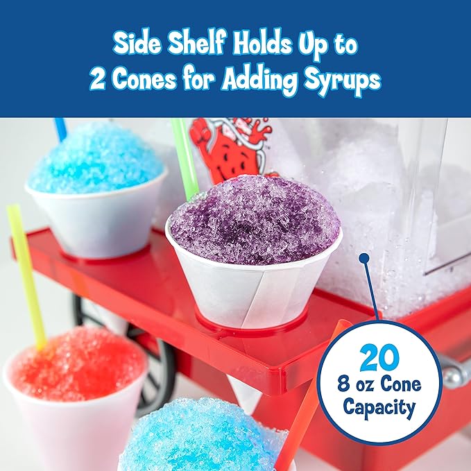 Nostalgia Kool-Aid Snow Cone Shaved Ice Machine - Retro Table-Top Slushie Machine Makes 20 Icy Treats - Includes 2 Reusable Plastic Cups & Ice Scoop - Red