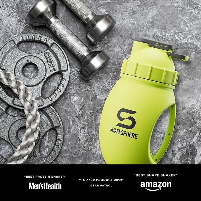 SHAKESPHERE Protein Shaker Bottle Jug 1.3L – Double Walled, Leak Proof Gym & Mixer Bottle, BPA-Free, Durable Design with Easy-Grip Handle, Silicone Base, and Clear Viewing Window – Fluorescent Yellow