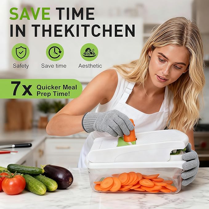 Mandoline Slicer for Kitchen, Vegetable Chopper & Dicer, Professional Food Slicer with Stainless Steel Blades, Safe Veggie Chopper for Onion Potato Carrot Fruit, Easy to Clean