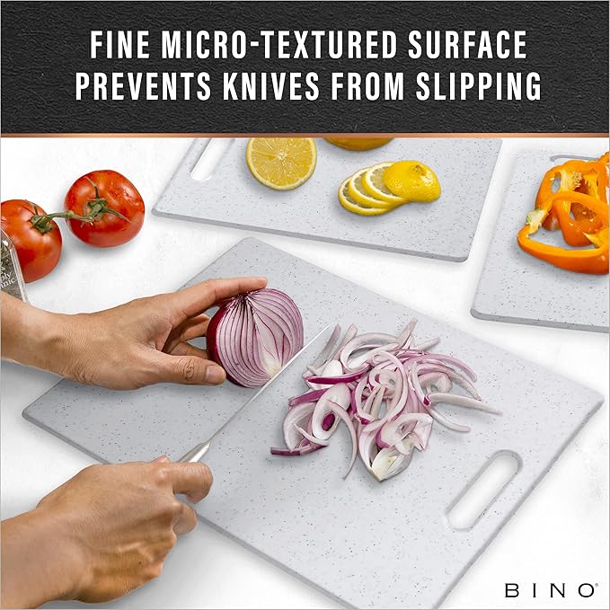 BINO Cutting Board - 3-Piece Chopping Boards | BPA-Free Plastic, Durable, Multipurpose, Dual-Sided, Dishwasher Safe, Easy to Clean | Charcuterie Accessories | Home & Kitchen Utensils White Granite