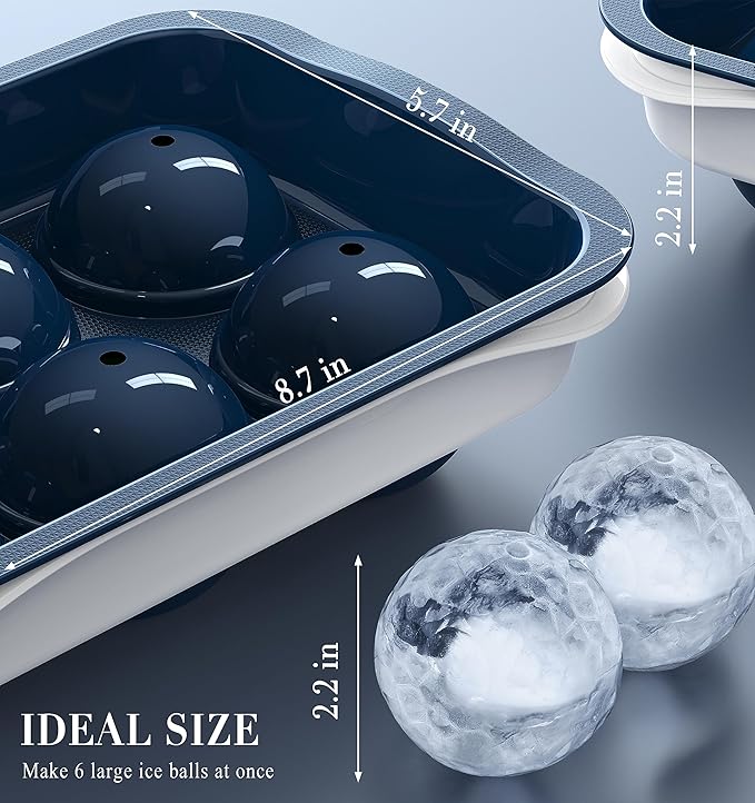 Round Ice Cube Mold with Lid - 2.2 Inch Sphere Ice Ball Maker, Large Whiskey Ice Cubes Mold with Easy Release, Reusable Silicone & Plastic Tray for Bourbon, Scotch, Brandy, Cocktails, Gift