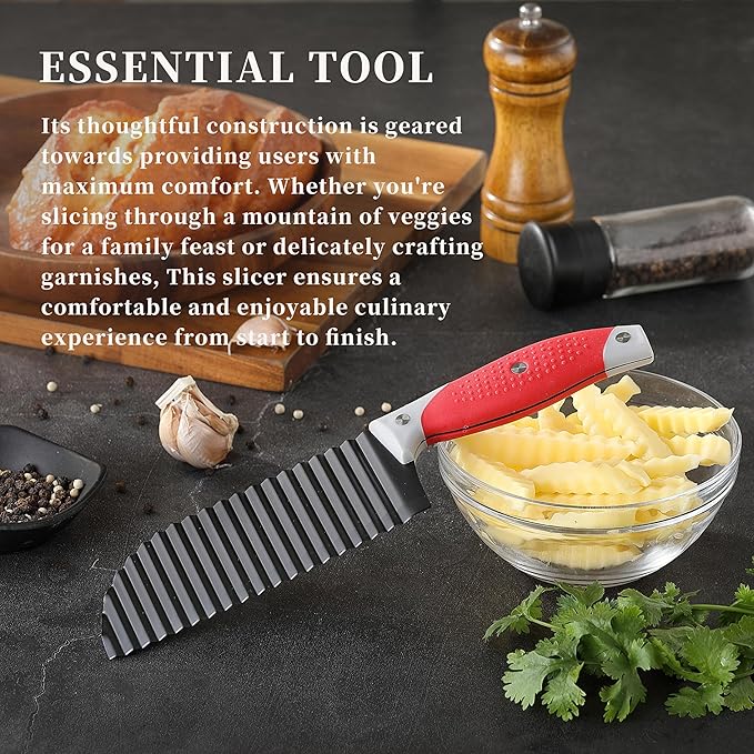 Crinkle Cut Knife, HIA Crinkle Cutter for Veggies, French Fry, Potato, Cucumber, Carrot and Fruit, Stainless Steel Wave Fries Cutter Slicer With Stylish Rubber Handle, Dishwasher Safe