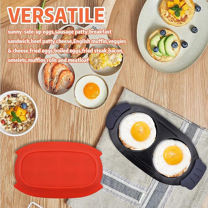 Microwave Egg Cooker for 2 Eggs - Microwave Egg Poacher & Fryer for Breakfast Sandwiches, Quick Breakfast Maker, Nonstick, Dishwasher Safe, BPA-Free, Portable for Home, Travel & RV (Orange red)