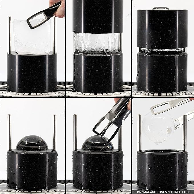 Ice Ball Press – Aluminum Ice Press – Create Effortless Large Spheres – Includes Ice Tray – USA Small Business (Black Finish)