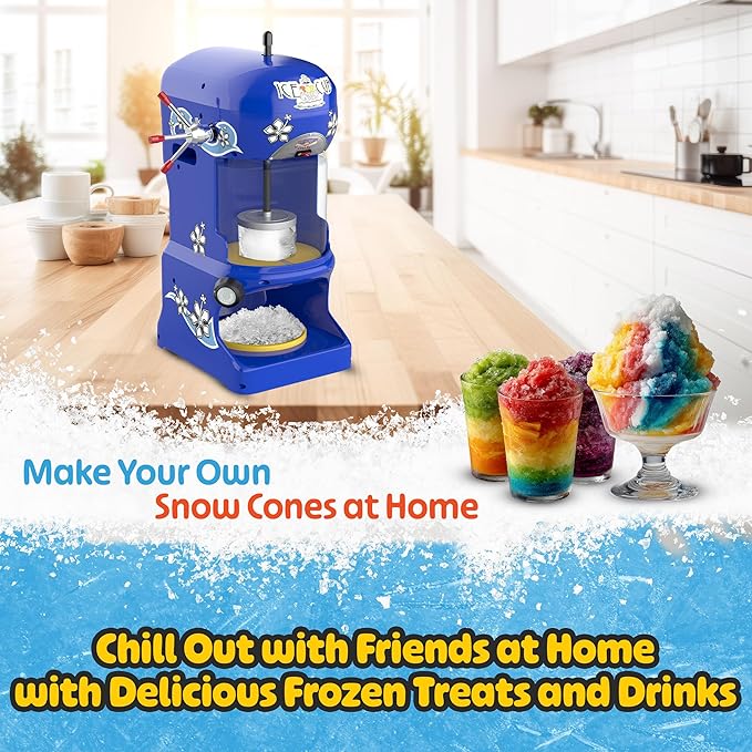 Great Northern Popcorn Company Premium Quality Ice Cub Shaved Ice Machine Commercial Ice Shaver, Blue, 1/3 hp, 6057 Ice Cub Shaver