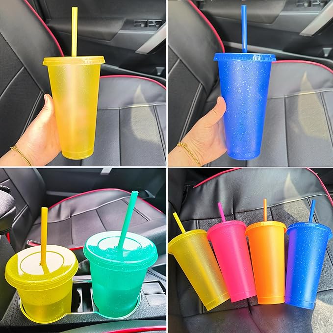 Suertestarry Tumbler with Straw and Lid,Water Bottle Iced Coffee Travel Mug Cup,Reusable Plastic Cups,Perfect for Parties,Birthdays… (Sparkling Glitter, 5pack)