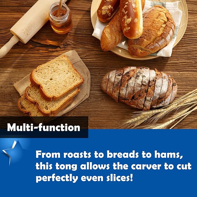 Stainless Steel Roast Beef Cutting Tongs Meat Bread Slicing Tong Onion Tomato Holder For Slicing Vegetable Fruits Cutting Kitchen Aid
