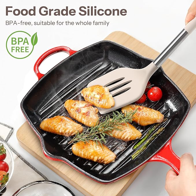 NCUE Silicone Cooking Utensils Set, 28 Pcs Kitchen Utensils Set 446°F Heat Resistant Spatula Set, Food Grade Silicone and Stainless Steel Handle Kitchen Gadgets for Nonstick Cookware BPA Free