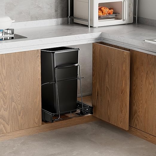 Pull Out Trash Can Under Cabinet Shelf - Under Sink Trash Can Pull Out Slider for 30–35 Quart Cans Up to 80 lb - Cabinet Trash Can Pull Out Kit - (Can Not Included)
