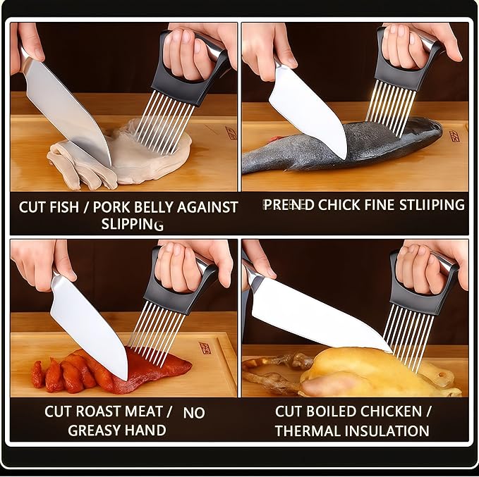 2025 Upgraded Onion Slicer, Onion Holder Chopper for Slicing, Chopper Slicer Assistant Tool, Cutter for Slicing of Meat, Potato, Tomato Kitchen Gadgets (1, Black)