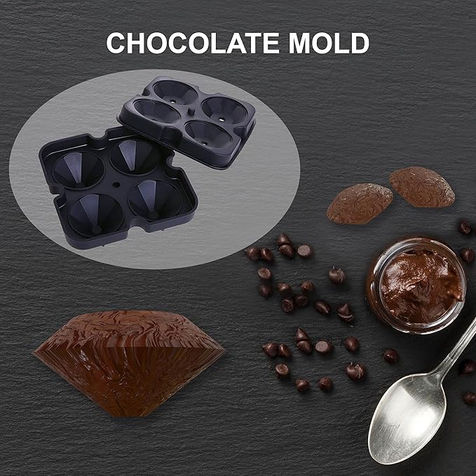 Bahoki Essentials Ice Molds - Silicone Ice Cube Tray With Lid - Fill and Release Ice Maker - Cute and Fun Shape Multipurpose Molds - Great for Parties and Events (Diamond)