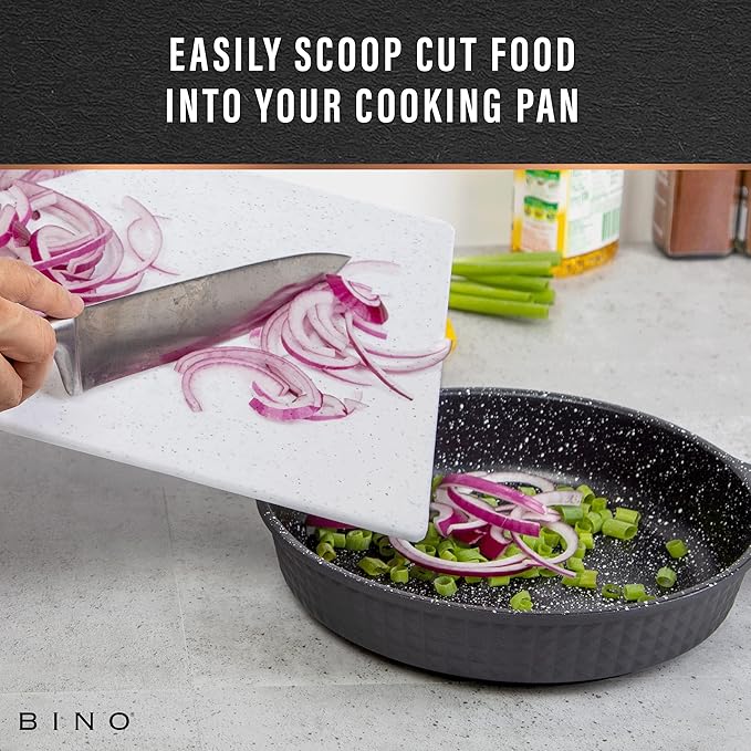 BINO Cutting Board - 3-Piece Chopping Boards | BPA-Free Plastic, Durable, Multipurpose, Dual-Sided, Dishwasher Safe, Easy to Clean | Charcuterie Accessories | Home & Kitchen Utensils White Granite