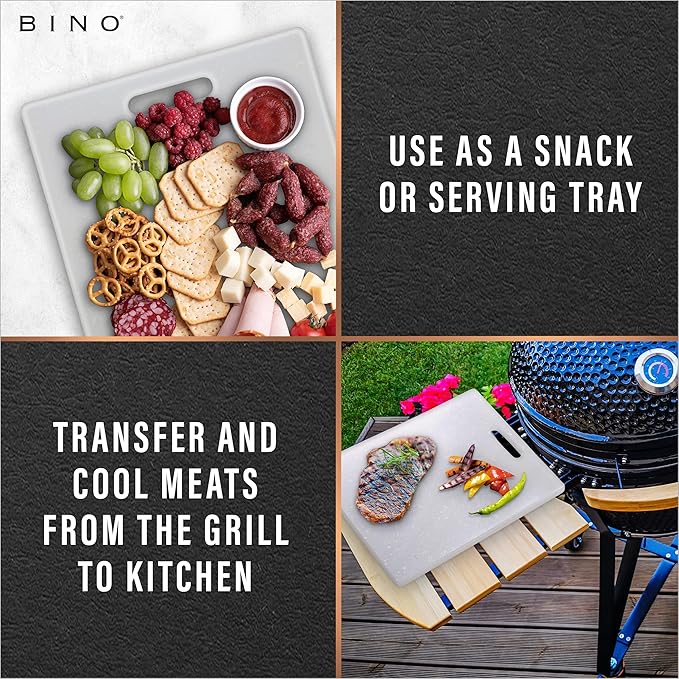 BINO Cutting Board - 3-Piece Chopping Boards | BPA-Free Plastic, Durable, Multipurpose, Dual-Sided, Dishwasher Safe, Easy to Clean | Charcuterie Accessories | Home & Kitchen Utensils Frosted Granite