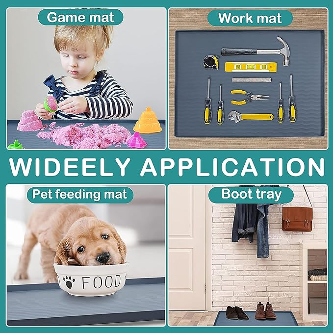 URMONA Waterproof Silicone Under Sink Mat 34'' x 19'' Shelf Liner for Kitchen and Bathroom, Cabinet and Counter Protector, Storage and Organizers, Litter Mat, Pet Cat Puppy Essentials(Navy)