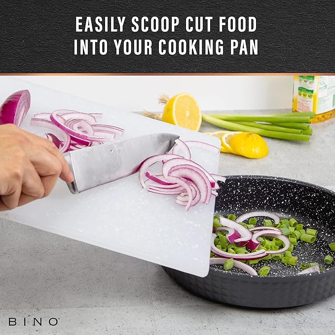 BINO Cutting Board - 3-Piece Chopping Boards | BPA-Free Plastic, Durable, Multipurpose, Dual-Sided, Dishwasher Safe, Easy to Clean | Charcuterie Accessories | Home & Kitchen Utensils Frosted Granite