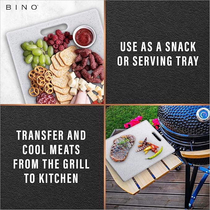 BINO Cutting Board - 3-Piece Chopping Boards | BPA-Free Plastic, Durable, Multipurpose, Dual-Sided, Dishwasher Safe, Easy to Clean | Charcuterie Accessories | Home & Kitchen Utensils White Granite