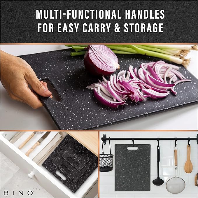 BINO Cutting Board - 3-Piece Chopping Boards | BPA-Free Plastic, Durable, Multipurpose, Dual-Sided, Dishwasher Safe, Easy to Clean | Charcuterie Accessories | Home & Kitchen Utensils