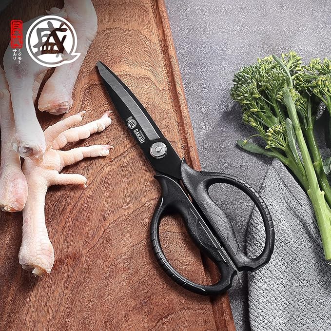 MITSUMOTO SAKARI Japanese Kitchen Scissors, Heavy Duty Poultry Shears, Detachable Titanium Plated Stainless Steel Utility Food Scissors for Meat, Chicken Bone and Herbs
