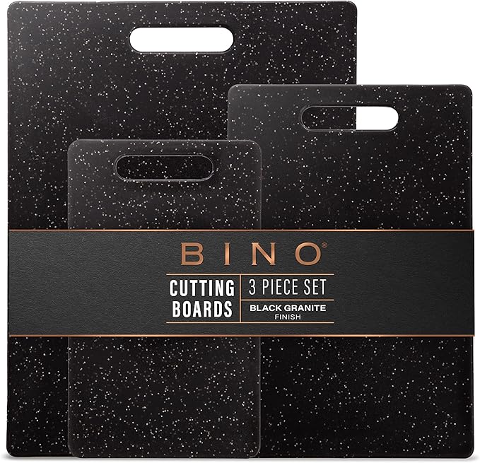 BINO Cutting Board - 3-Piece Chopping Boards | BPA-Free Plastic, Durable, Multipurpose, Dual-Sided, Dishwasher Safe, Easy to Clean | Charcuterie Accessories | Home & Kitchen Utensils