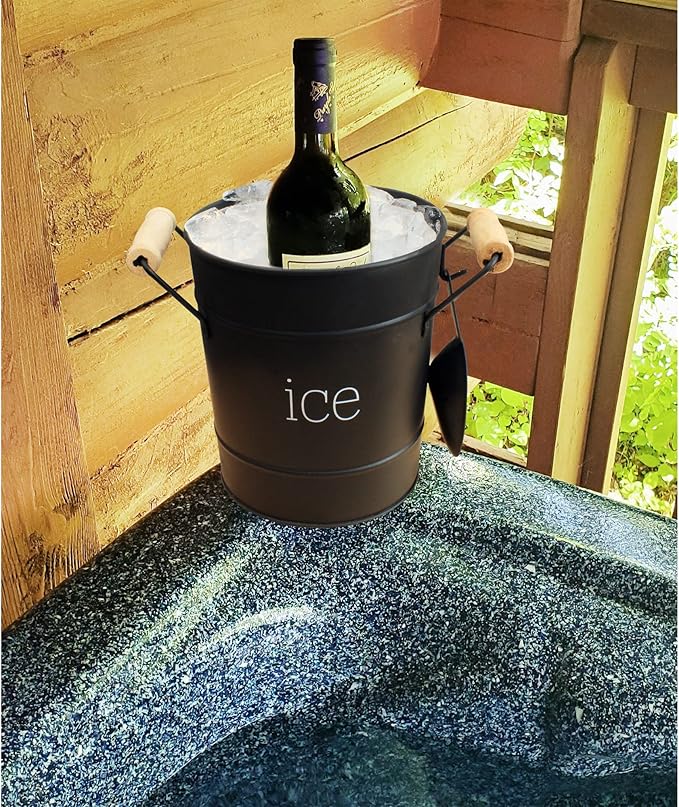 AuldHome Design Farmhouse Enamelware Ice Bucket (Black); Retro Style Insulated Metal Ice Server
