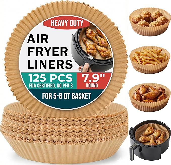 Cathy Yoder's Round Air Fryer Liners, 125 PCS 8 inch Air Fryer Liners Disposable Round, 5-8 QT Circle Airfryer Liner Easy Cleanup Airfryer Parchment Paper Round-Shape Sheets for Cooking & Baking