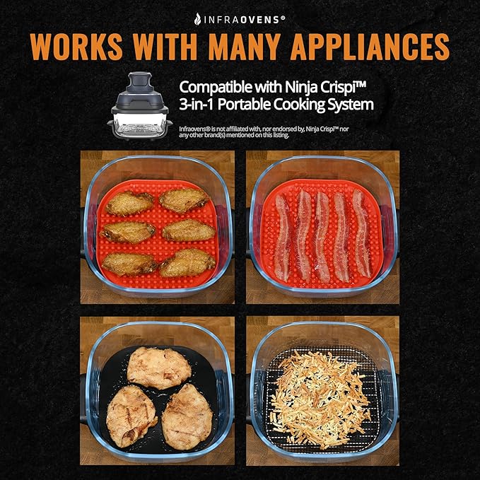 Reusable Air Fryer Liners for Ninja Crispi 3-in-1 and Ninja Crispi Pro, Silicone Mat & Fiberglass Grill Liner and Mesh, BPA & PFOA-Free, Heat Resistant, Non-Stick, Dishwasher Safe