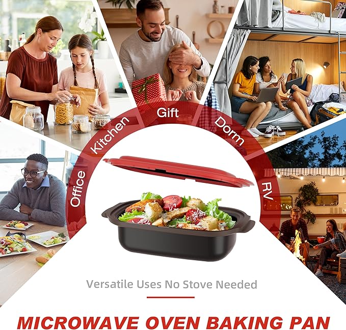 Multi-Use Microwave Cookware|Microwave Grill Pan, Rice/Pasta Cooker | Heated Lunch Box | RV Essential| Senior-Friendly Easy Grip | Dishwasher Safe& BPA-Free | Safe for Family,Dorms,Office