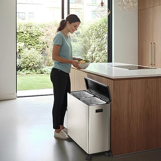 HOLDN’ STORAGE 60L Dual Kitchen Trash & Recycling Bin, Motion Sensor Opening, Soft-Close Lid, Removable Inner Buckets, Stainless Steel, 2 Trash Bag Rolls Included