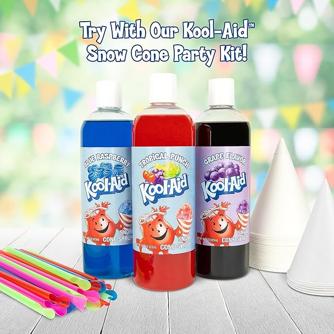 Nostalgia Kool-Aid Snow Cone Shaved Ice Machine - Retro Table-Top Slushie Machine Makes 20 Icy Treats - Includes 2 Reusable Plastic Cups & Ice Scoop - Red