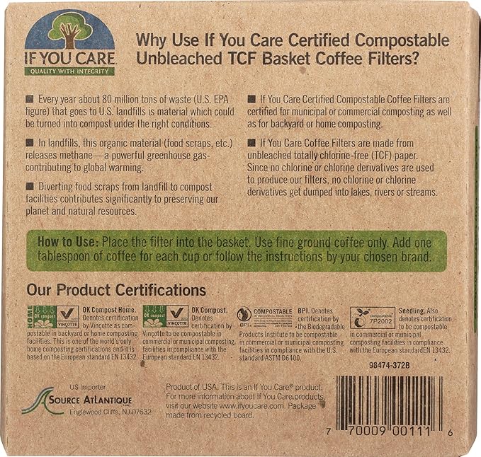If You Care Coffee Filter Baskets,Fits 8-12 Cup Drip Coffee Makers, 100 count (Pack of 2)