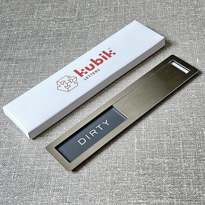 Kubik Letters Clean Dirty Magnet for Dishwasher, Premium Stainless Steel Grade 304, Kitchen Organizers and Storage Decor Accessories, Extra Adhesive Tapes Included.