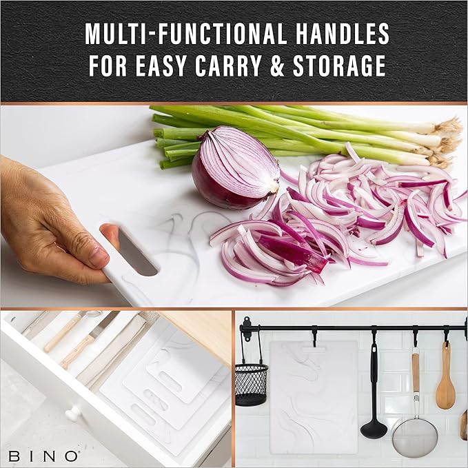 BINO Cutting Board - 3-Piece Chopping Boards | BPA-Free Plastic, Durable, Multipurpose, Dual-Sided, Dishwasher Safe, Easy to Clean | Charcuterie Accessories | Home & Kitchen Utensils