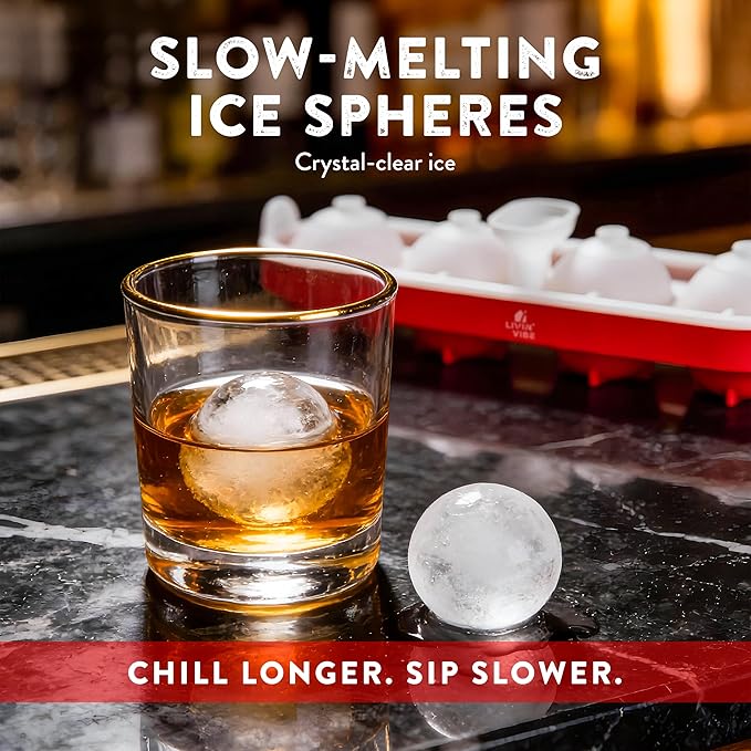 Silicone Ice Ball Freezer Tray with Lid – 4 Large Ice Spheres, One-Piece Funnel Design, Flexible Silicone Ice Mold for Cocktails, Whiskey, Iced Coffee & Everyday Drinks, BPA Free