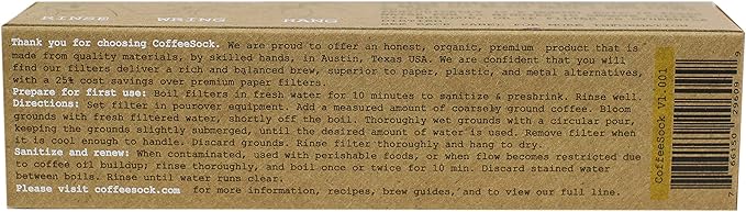 CoffeeSock Reusable Coffee Filters - Hario v60 01 Small (2 Filters) - Organic Natural Cotton Coffee Filters Made in the USA - Ultra-Durable 1 Year Filter Set - Eco-Friendly Compostable Cloth