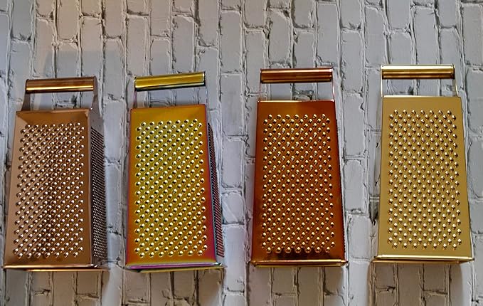 Large Stainless Steel 4 Sides Grater Slicer with Handle, Multifunctional Cutter Planing for Ginger, Garlic, Cucumbers, Carrots, Cheese, Potato, Ergonomic Design Kitchen Gadgets Accessories Gold