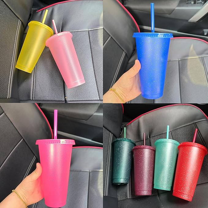 Suertestarry Tumbler with Straw and Lid,Water Bottle Iced Coffee Travel Mug Cup,Reusable Plastic Cups,Perfect for Parties,Birthdays… (10 Pack Glitter, 10 pack)