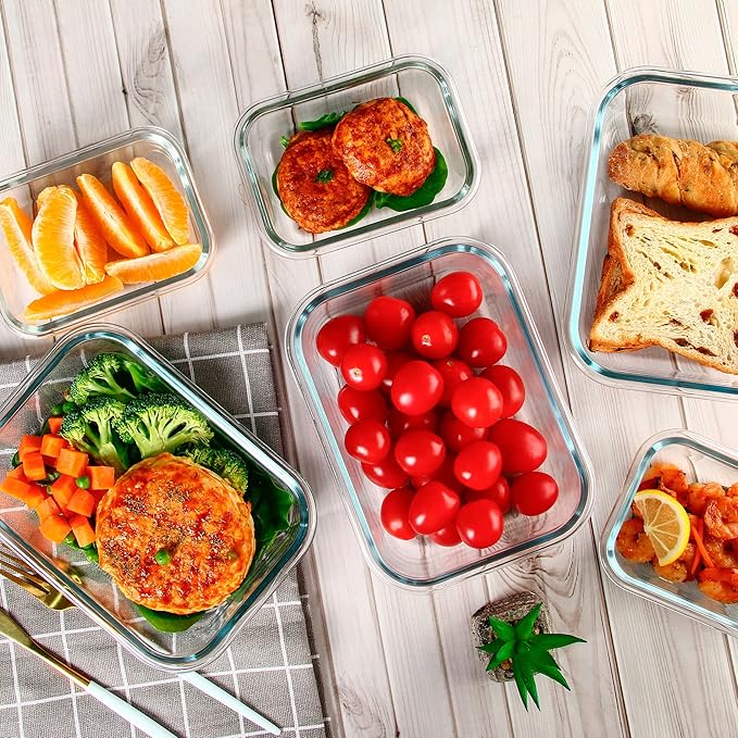 UMEIED 10 PACK Glass Food Storage Containers with Leak Proof Lids, Glass Airtight Meal Prep Containers Set for Lunch, On the Go, Leftover, Kitchen Pantry Organizers and Storage (Mint Green)