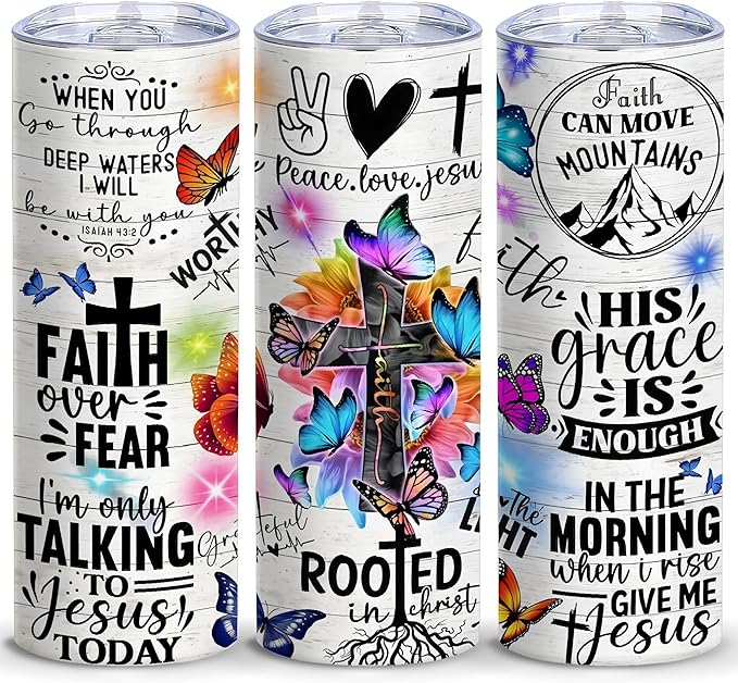 Christian Tumblers Bible Verse Faith Affirmations,Inspirational Christian Tumbler for Women,20 Oz Insulated Stainless Steel Skinny Iced Coffee Tumblers with Lid,Gifts for Friend,Women,Girls,Mom,1 Pcs