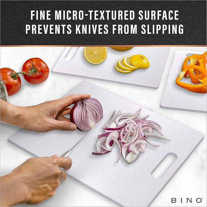 BINO Cutting Board - 3-Piece Chopping Boards | BPA-Free Plastic, Durable, Multipurpose, Dual-Sided, Dishwasher Safe, Easy to Clean | Charcuterie Accessories | Home & Kitchen Utensils Frosted Granite