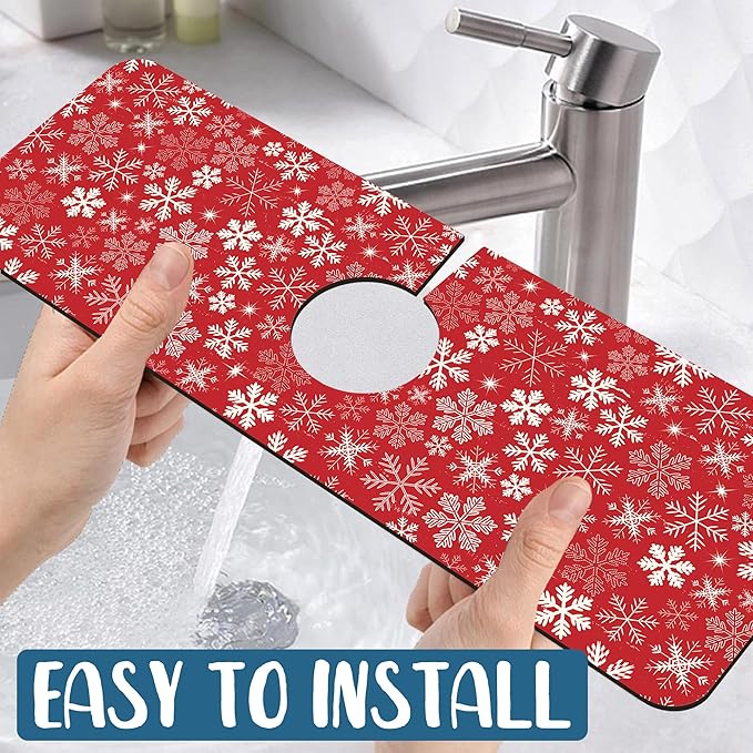 Christmas Merry Xmas Sink Splash Guard Santa Claus Faucet Absorbing Mat Fast Drying Mat Sink Gadgets Splash Guard Behind Faucet Drip Catcher for Kitchen Bathroom, 15.5"x5.5"