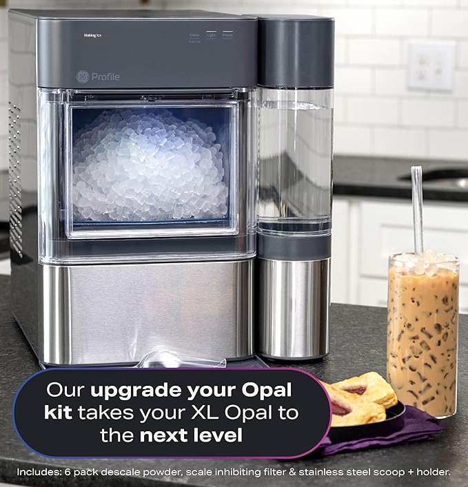 GE Profile Opal Upgrade Kit for Nugget Ice Maker, Includes Stainless Steel Scoop + Magnetic Holder, Scale Inhibiting Filter, Descaling 6 Pack Powder Kit