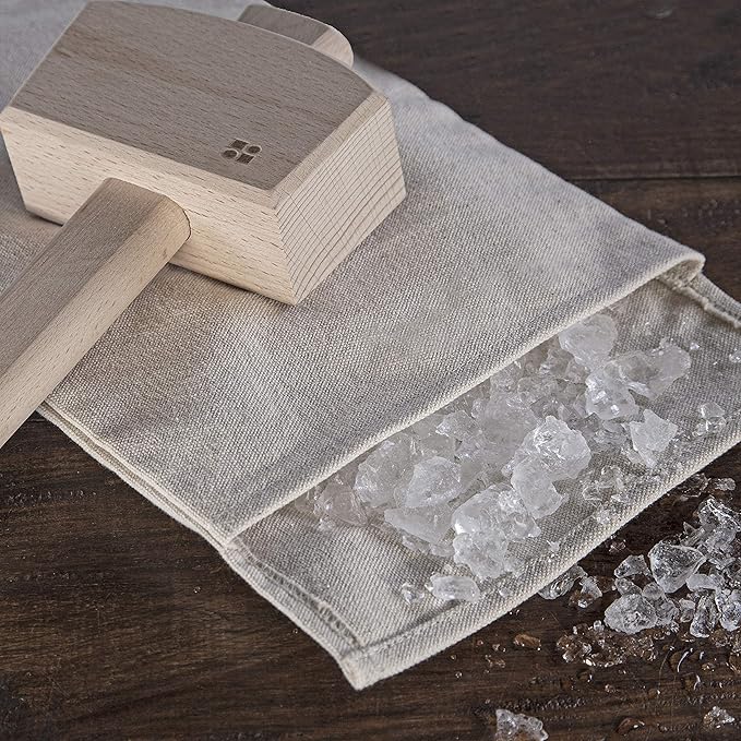 Ice Mallet and Lewis Bag Set – Wooden Hammer & Heavy Duty Canvas Bag for Crushed Ice | Reusable Bar Tool for Whiskey Cocktails Mojitos Home Bartending Essentials