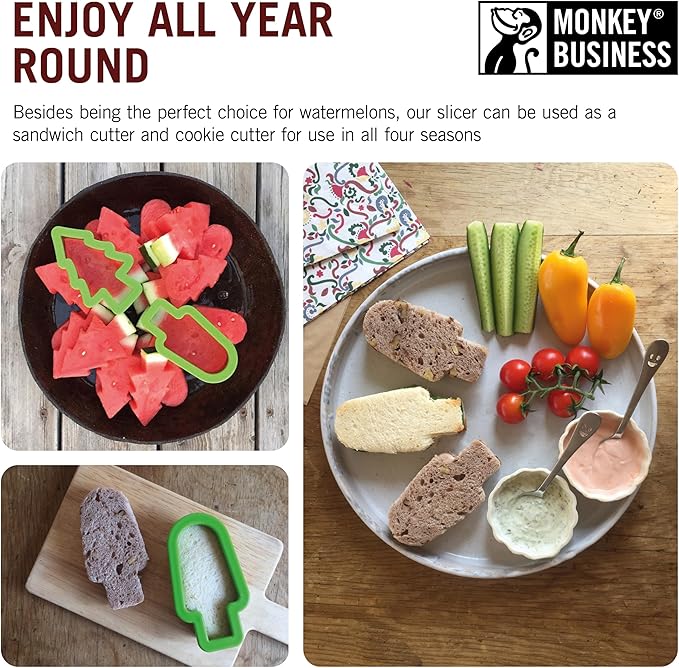 Monkey Business Pepo Watermelon Popsicle Cutter Mold, Stainless Steel Watermelon Slicer, Fun Popsicle Shape Sandwich and Cookie Cutter for Fruits