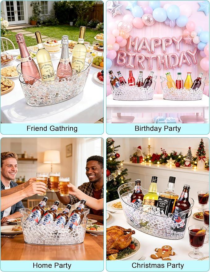 HOYTST 7L Ice Buckets for Parties, 2-Pack Clear Acrylic Champagne Bucket, Large Beverage Tub with Scoop, Portable Cooler Barrel for Cocktail, Beer, Wine Drinks, Mimosa Bar Supplies