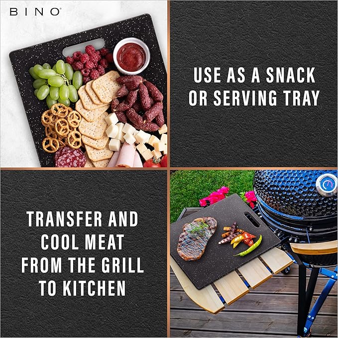 BINO Cutting Board - 3-Piece Chopping Boards | BPA-Free Plastic, Durable, Multipurpose, Dual-Sided, Dishwasher Safe, Easy to Clean | Charcuterie Accessories | Home & Kitchen Utensils