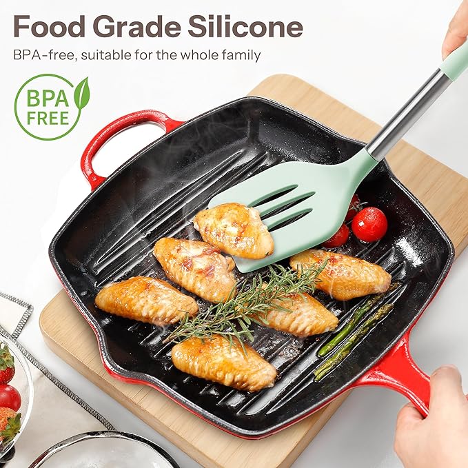 NCUE Silicone Cooking Utensils Set, 28 Pcs Kitchen Utensils Set 446°F Heat Resistant Spatula Set, Food Grade Silicone and Stainless Steel Handle Kitchen Gadgets for Nonstick Cookware BPA Free